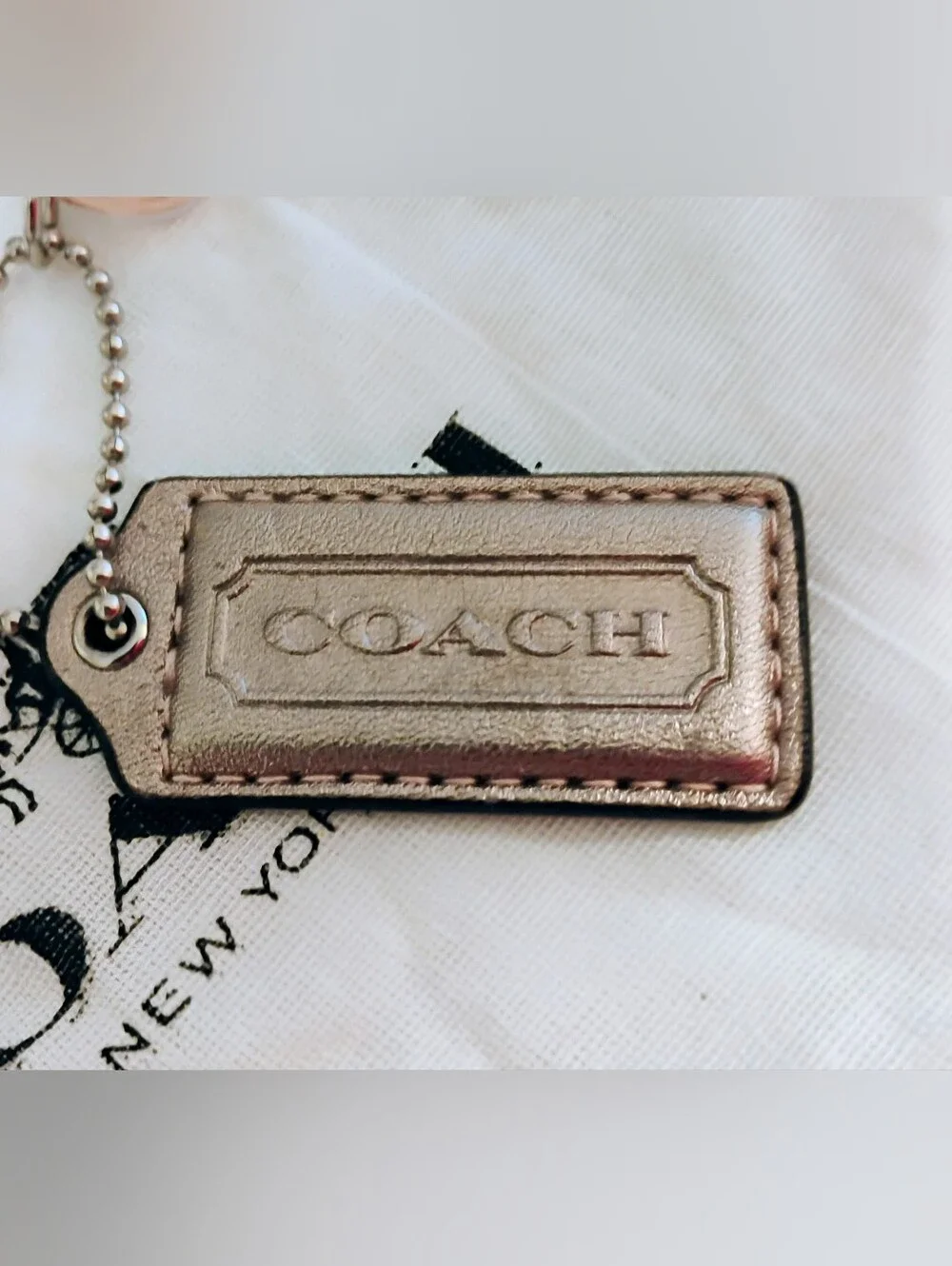 3FER Coach Bag Charms - Brushed Pewter/Gold Star, Hang Tag, Coach Script
